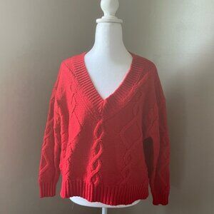 Red Cable Knit V-Neck Woman’s Sweater